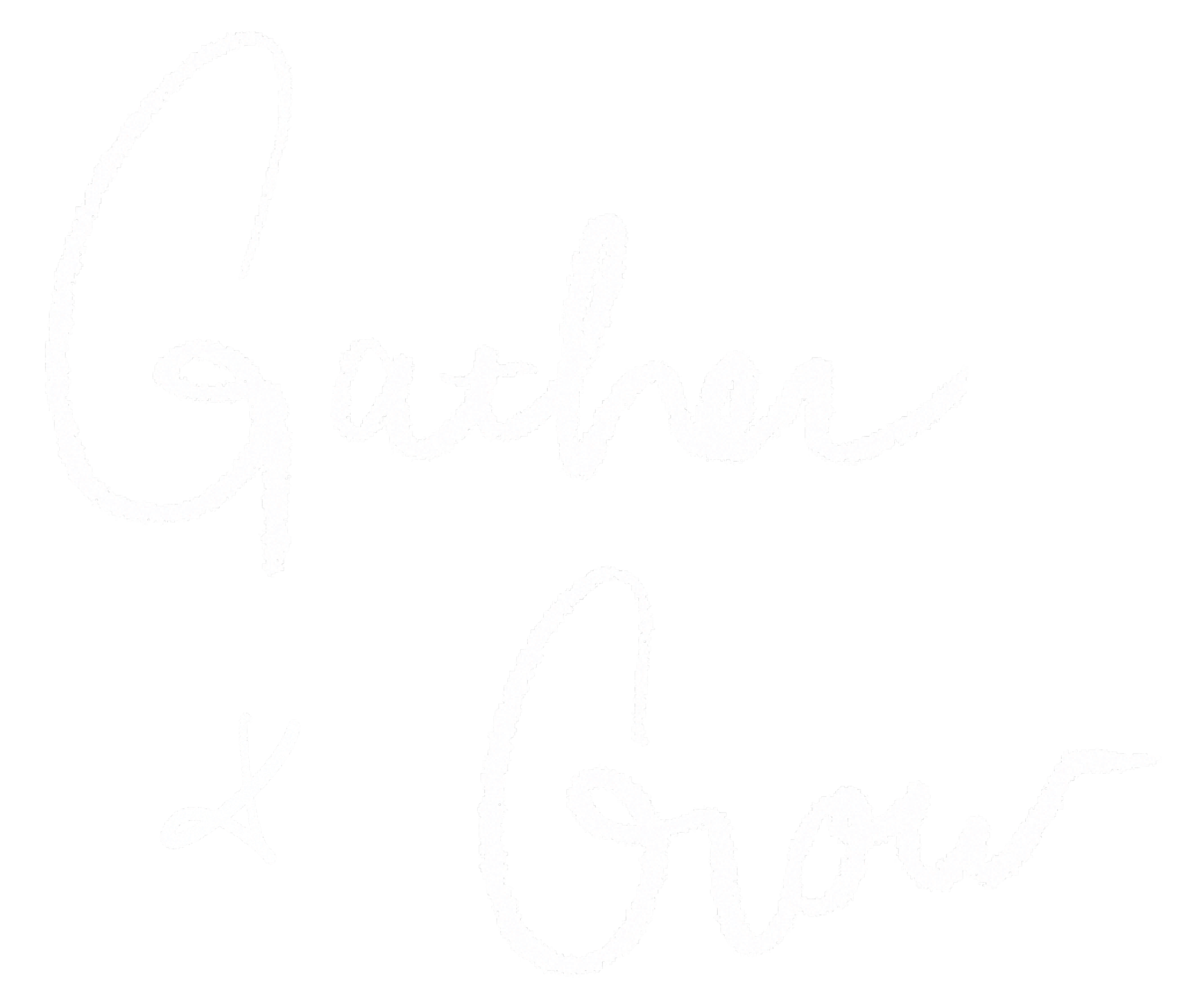 White cursive text on black background reading "Gather & Grow"
